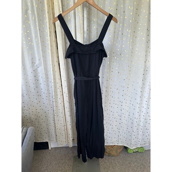 Billabong Ruffled Square Neckline Button Front Self Tie Belt Pockets Jumpsuit M - Picture 7 of 11